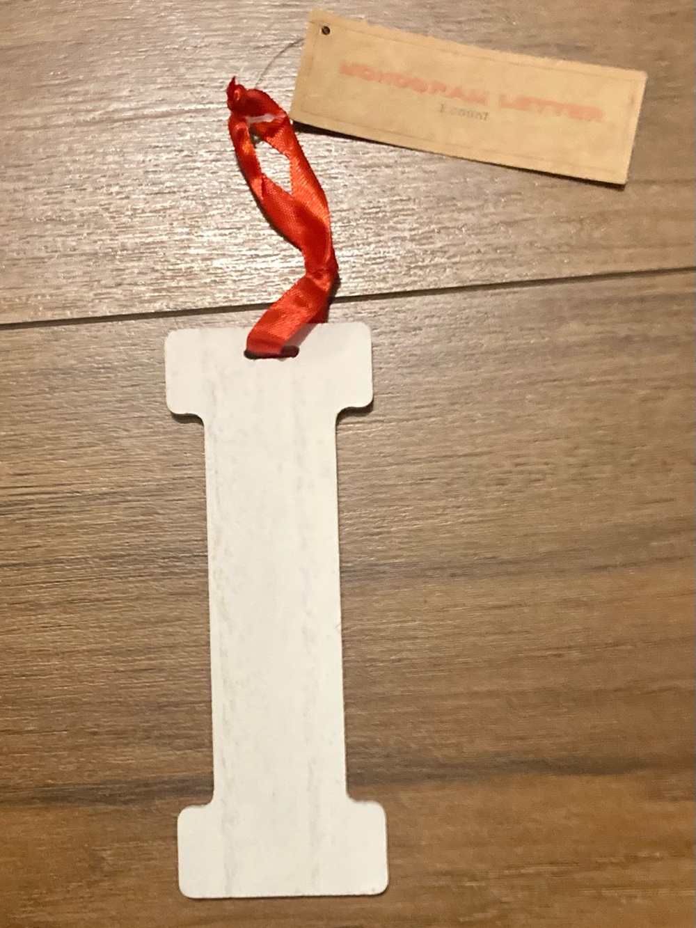 Target Bullseye Monogram Letter “I” Christmas Ornament White Wood Initial 6"